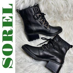 Sorel Black Leather Lace-Up Ankle Boots